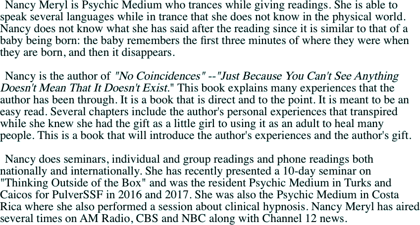 Nancy Meryl is Psychic Medium
